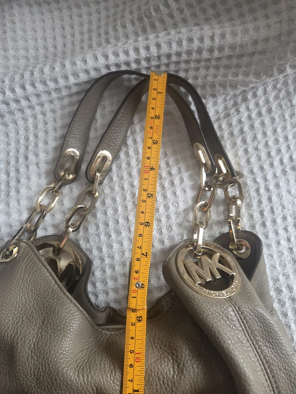 Michael Kors Taupe Pebbled Leather Shoulder Bag with Gold Hardware